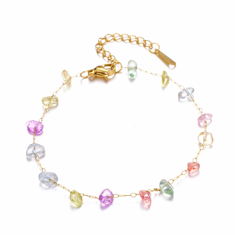 Stainless Steel Chain Colorful Natural Stone Bracelet For Women Elegant Party Wedding Charm Bracelet Fashion Jewelry Girls Gift