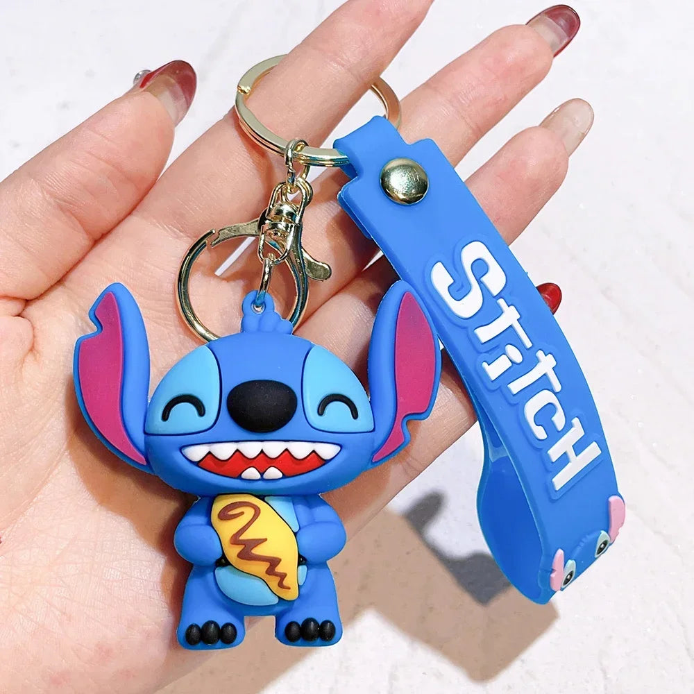 Disney Creative Cartoon 3D Silicone Stitch Pendant Keychain for Women Men Teens Backpack Bag Car Keys Accessories Gifts for Fans