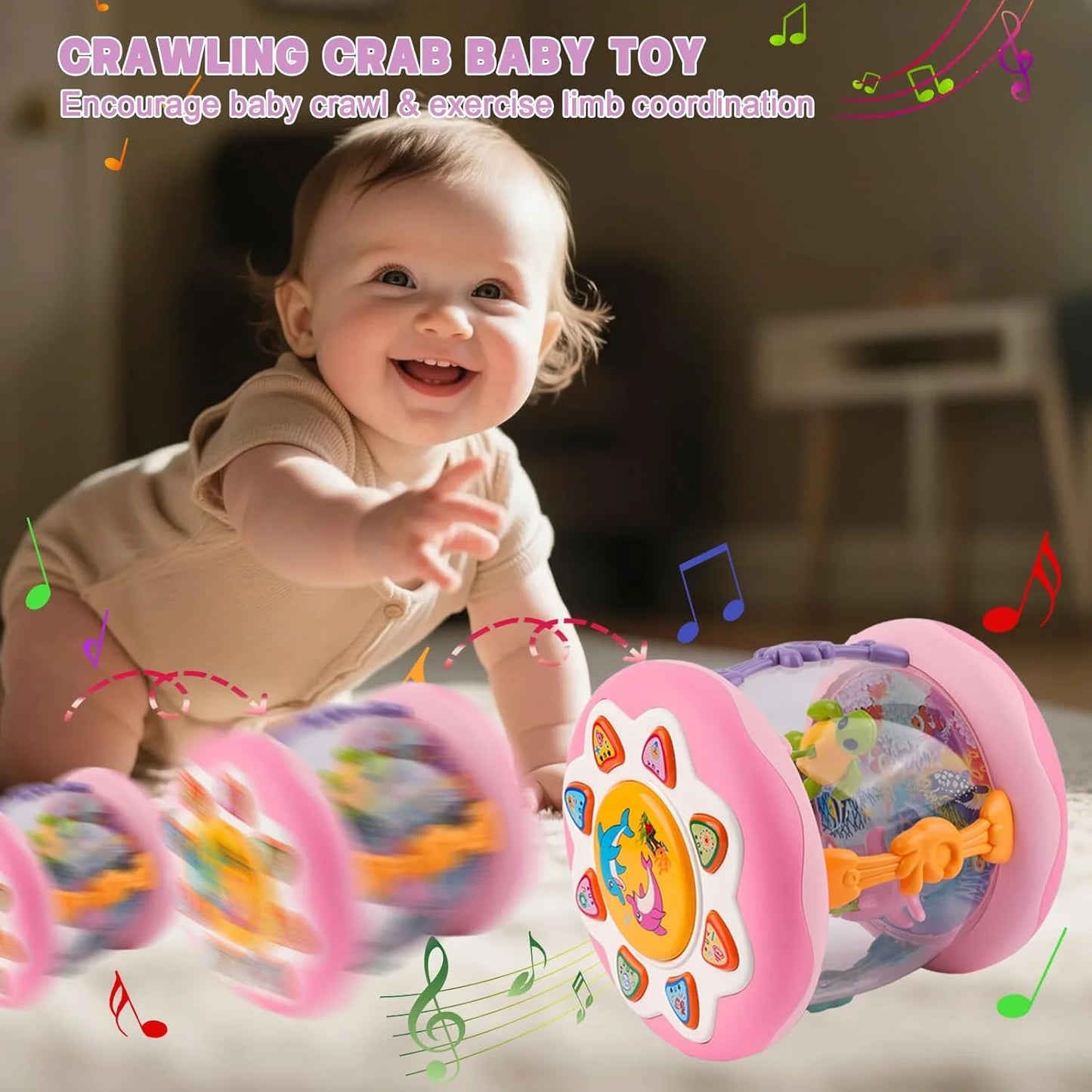 Interactive Music Light Roller 360° Rotating Lights Promote Baby Learn to Walk Grasping and Crawling Toy