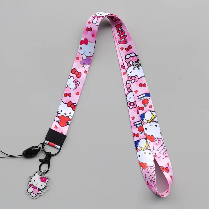 Anime Hellokitty Phone Lanyard Cartoon Flat Woven Strap Kawaii Kuromi My Melody Cospaly Kids Toys Birthday Gifts
