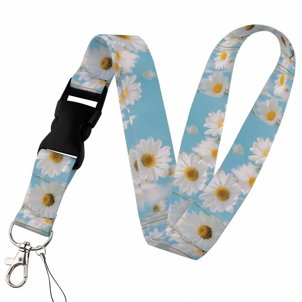 Tejesa Beautiful flower Lanyard Keys Chain Badge Holder ID Credit Card Pass Hang Rope Lariat Mobile Phone Charm Accessories Gifts