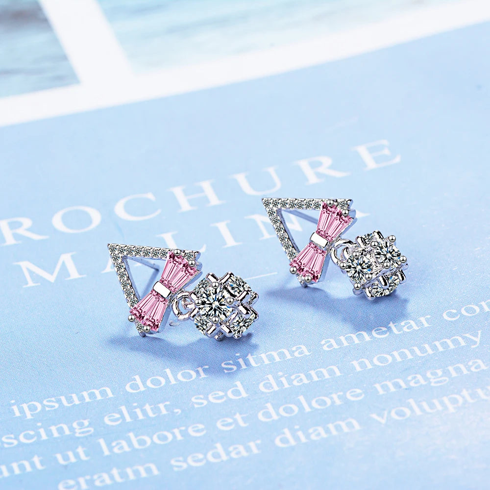 Charming 925 Sterling Silver Ultra-flash Zirconia Geometric Triangle Bowknot Earrings For Women Gift oorbellen S-E815