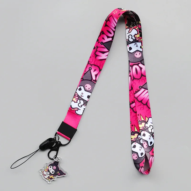 Anime Hellokitty Phone Lanyard Cartoon Flat Woven Strap Kawaii Kuromi My Melody Cospaly Kids Toys Birthday Gifts