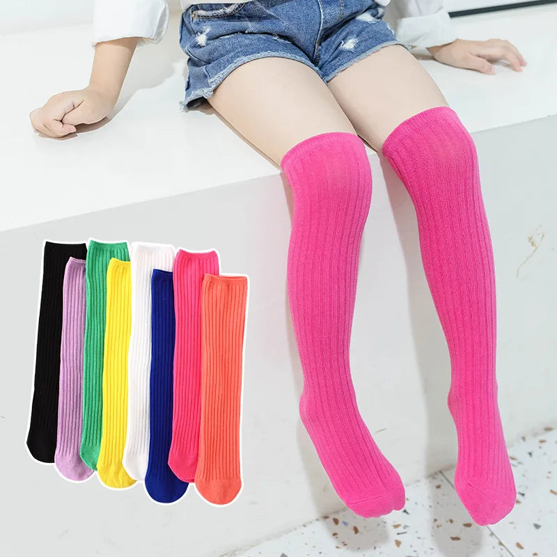 Cotton Knee High Socks for Girls Boys Kids Children Golf Casual Candy Color Toddler Long Tube 3-12 Years Old