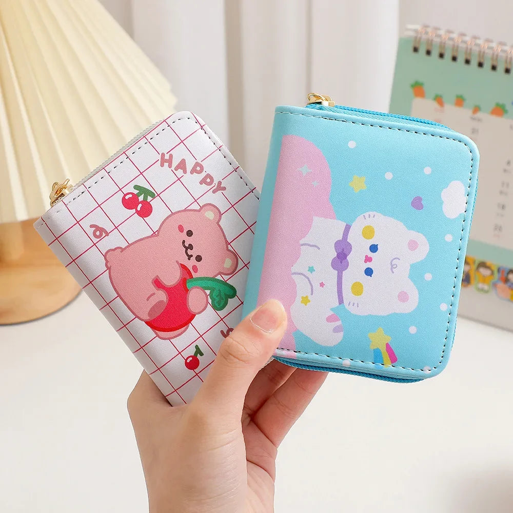 Hemasa PU Leather Girls Wallet /Cute Cartoon Zipper Card Holder/ Mini Clutch Wallet Key Chain Coin Purse