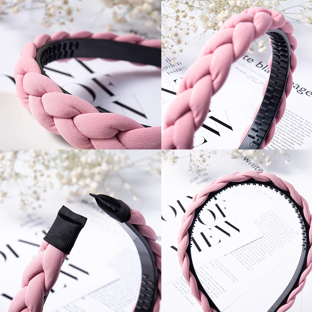 Fashion Solid Color Braid Hairbands For Women Weaving New Non-slip Headband Wide Hair Hoop Bands Bezel Hair Accessories Headwear