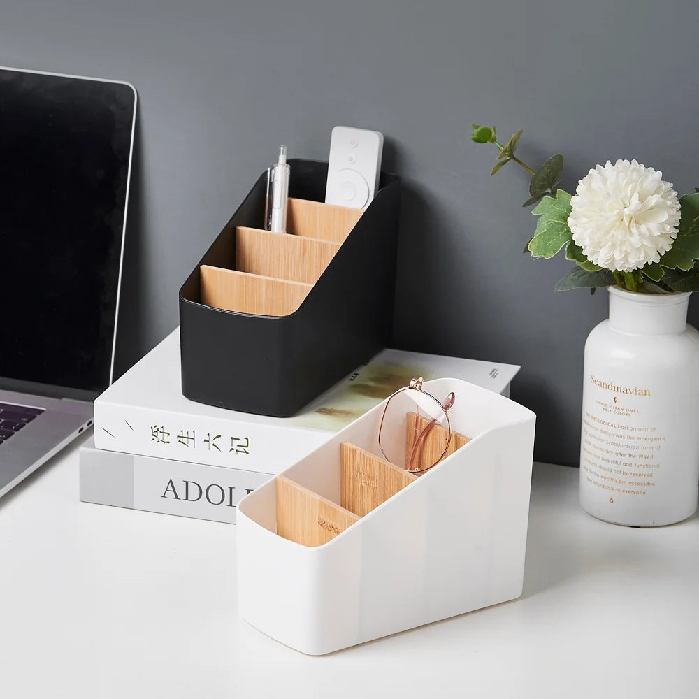Multipurpose Desktop Storage Box TV Remote Holder  Wooden Table Organizer For Bedroom Living Room Household Detachable Partition