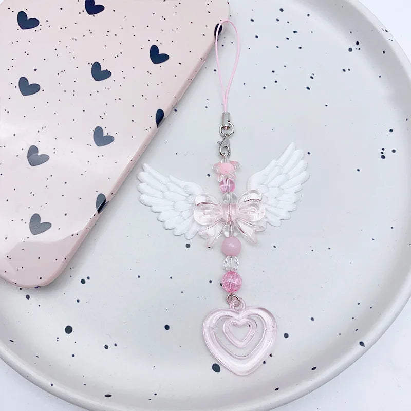 Tejesa Lovely Wings Bow Heart Mobile Strap Phone Pendant Chain For Girls
