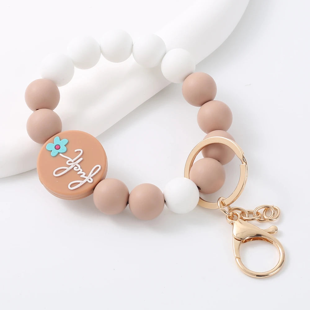 Fashion Bracelet Keychain Colorful Silicone Beaded Keyring Women Girl Car Bag Key Accessory Pendant Valentine's Day Jewelry Gift