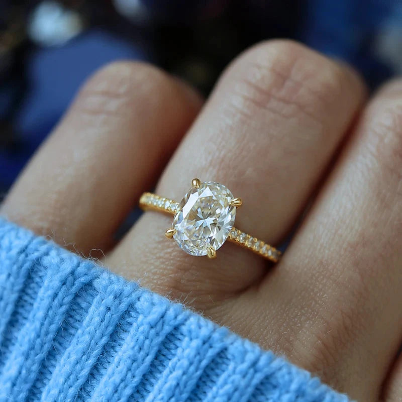 Huitan Classic Versatile Women Oval Shining CZ Ring Simple Style Lady Wedding Accessories Silver Color/Gold Color Party Jewelry