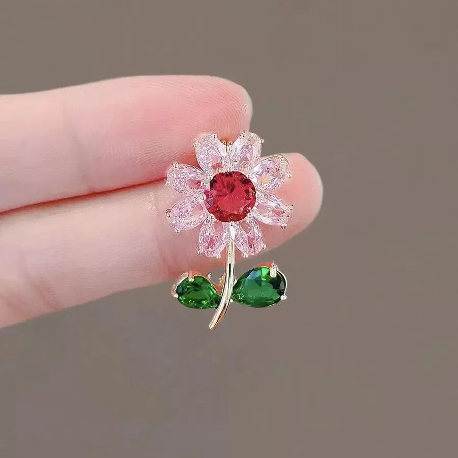 Fashion Rhinestone Sunflower Brooches For Women Exquisite Plant Daisy Floral Enamel Lapel Pins Clothes Badge Wedding Jewelry