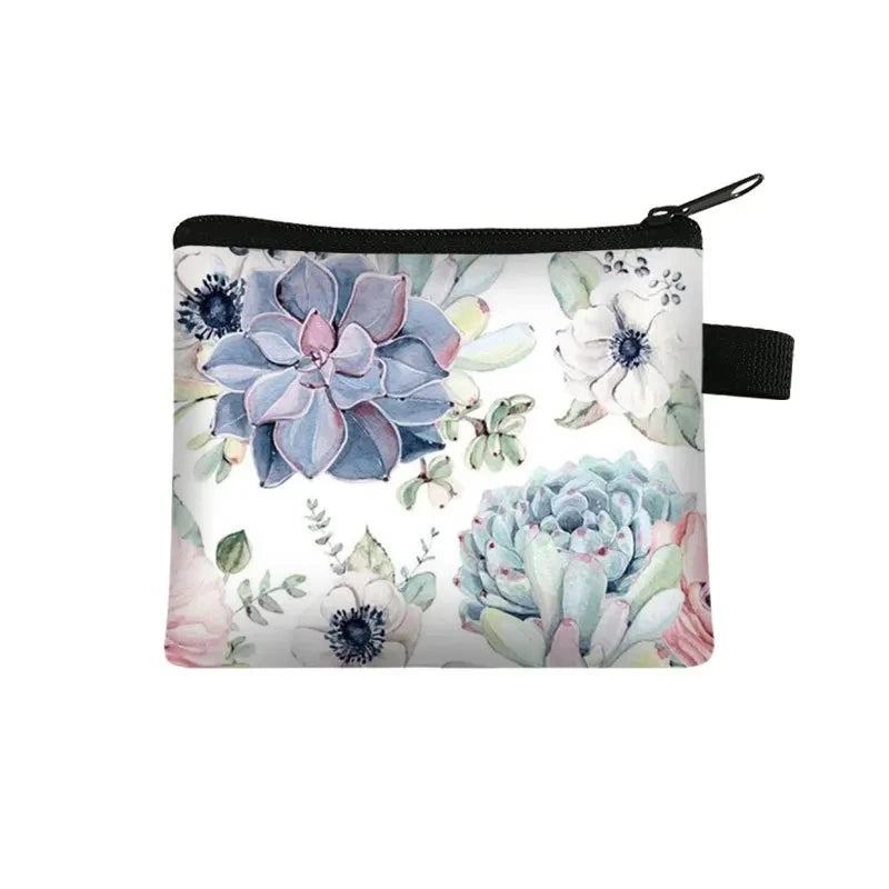 Tejesa Floral Print Cosmetic Bag Girl Women Sanitary Napkin Storage Organizer Bag Coin Card Money Eearphone Lipstick Holder Pouch