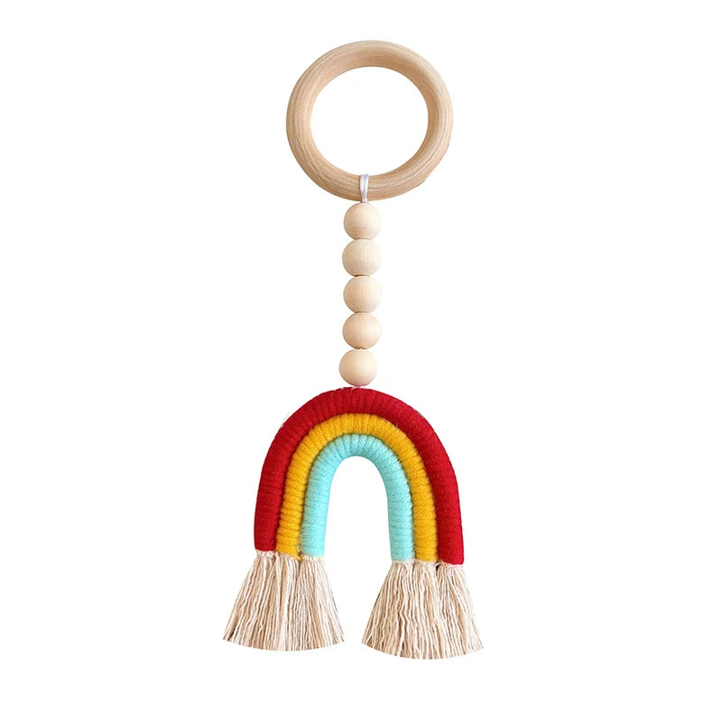 Handmade Woven Cotton Rope Rainbow Decoration Natural Wooden Bead Tassels Garland String Wall Hanging Ornament Home Decoration