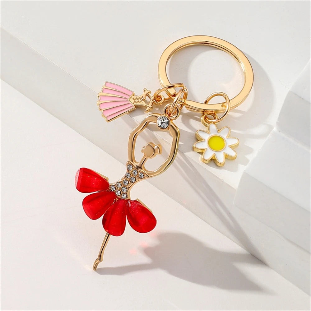 Cute Ballet Dancer Keychain Elegant Sunflower Ballerina Pendant Keyring Bag Charm Backpack Accessories Women DIY Jewelry Gift