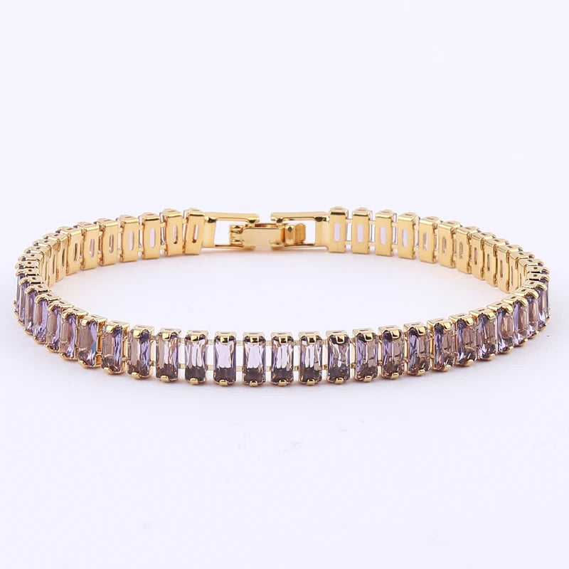 18K Gold Plated Cubic Zircon Adjustable Colorful Bracelets For Women Girls Rainbow CZ Jewelry Best Birthday Party Wedding Gift