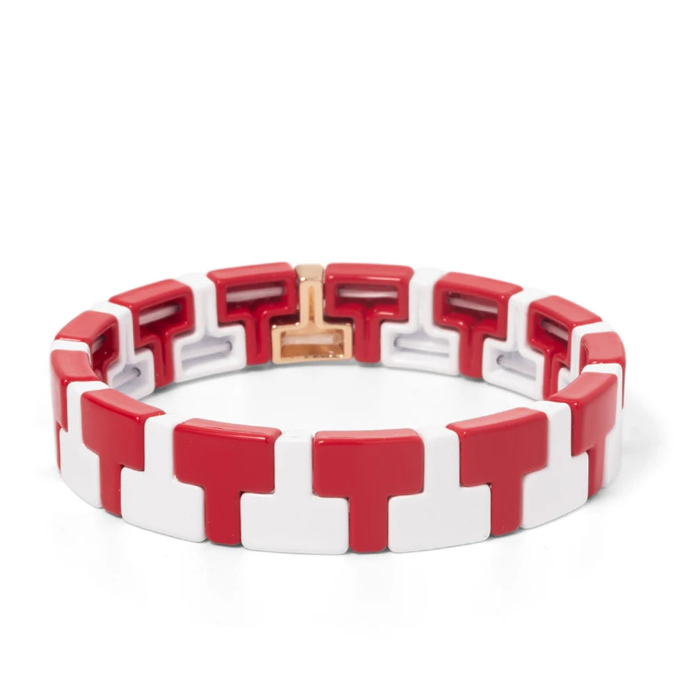 Hemasa Enamel Bracelets For Women Colorful Enamel Concave-Convex Beaded Elastic Bangle Handmade Hand Boho Accessory