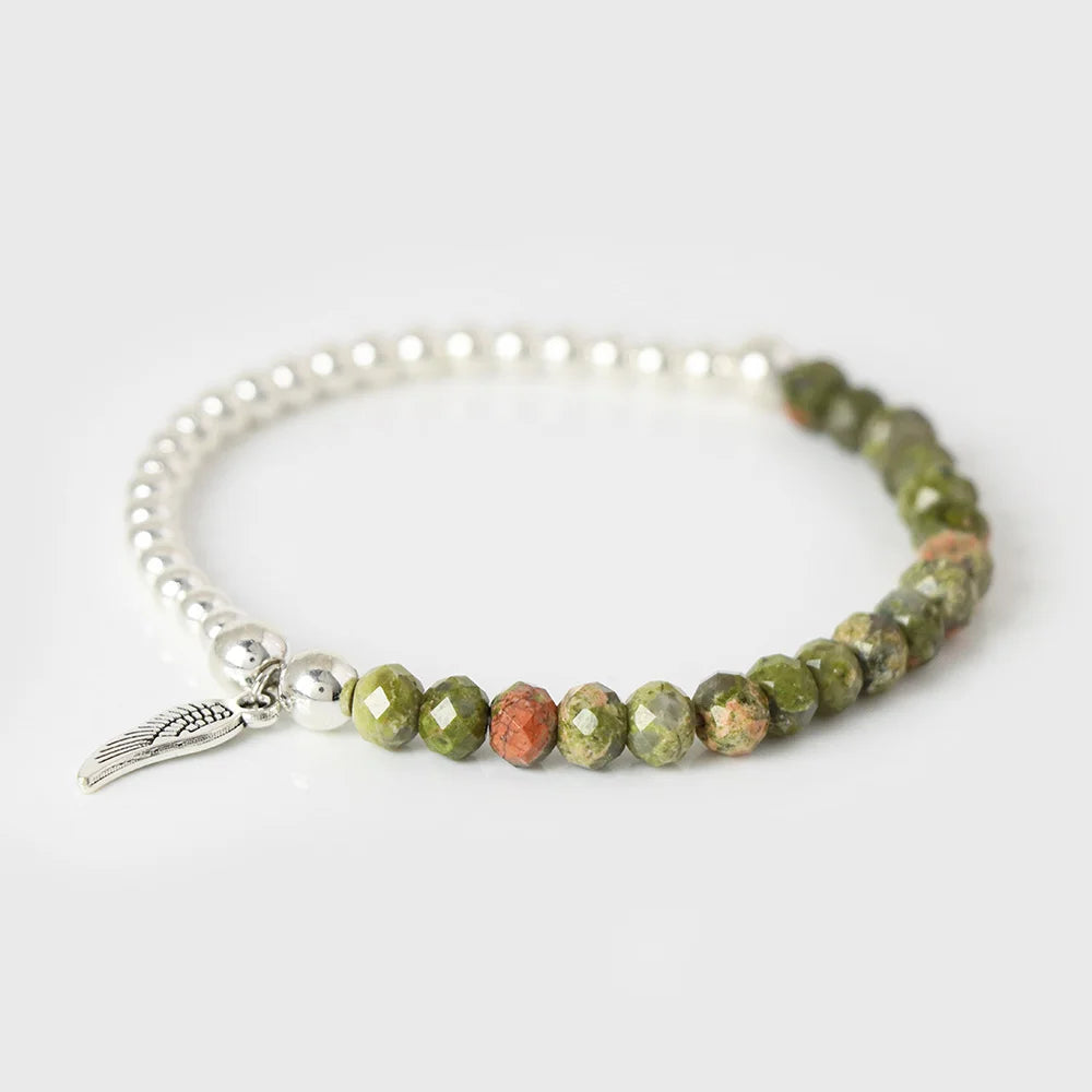 Fashion Angel Wing Charm Bracelet Faceted Natural Stone Bracelets Labradorite Beads Lucky Bracelet for Men Women Energy Jewelry