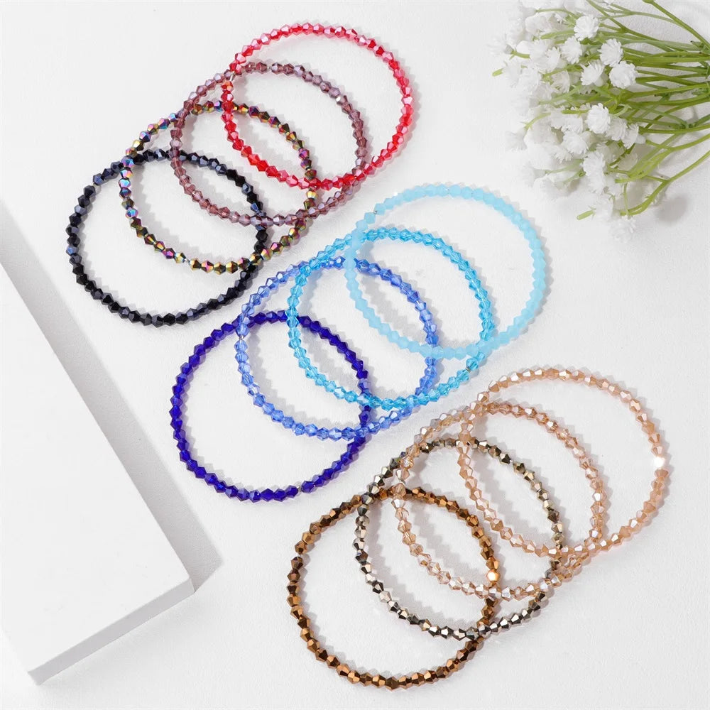 Crystal Bracelet Shiny 4Pcs/Set Faceted Czech Austria Crystal Beads Bracelet Women Men Bangles Shiny Jewelry Fashion Party Y2K