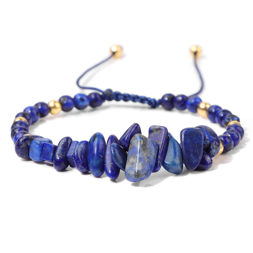 Tejesa Irregular Natural Gem Crystal Stone Beads Bracelet Braided Obsidian Aventurine Amethysts Aquamarin Opal Chip Bracelets For Women