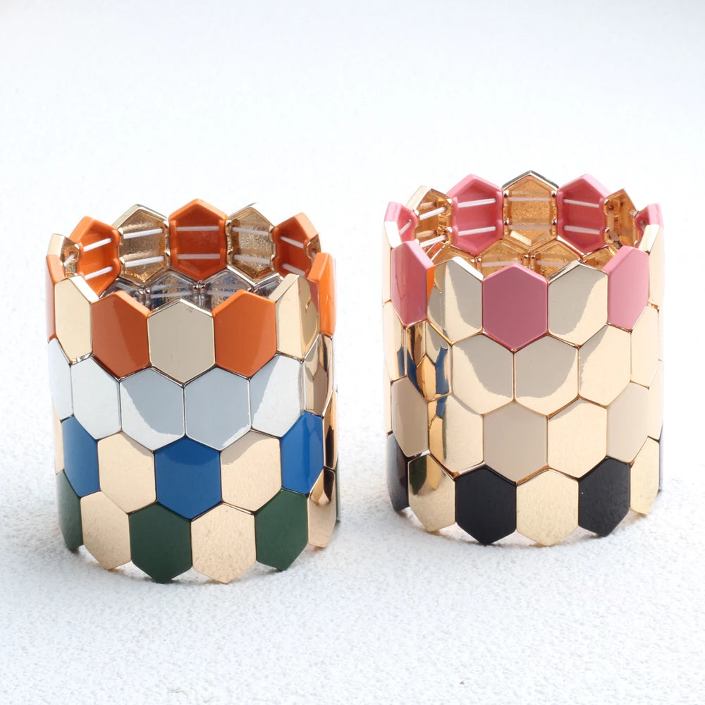 Big Stacked DIY Fashion Enamel Women's Bracelets Bohemian Color Bangle Jewelry Matching Stretch Ladies Bracelet