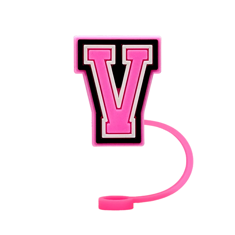 10mm Pink Letter Straw Cover Caps 1PCS Accessories For Cups,Soft Silicone Alphabet Straw Topper Drinkware,Dustproof Straw Caps