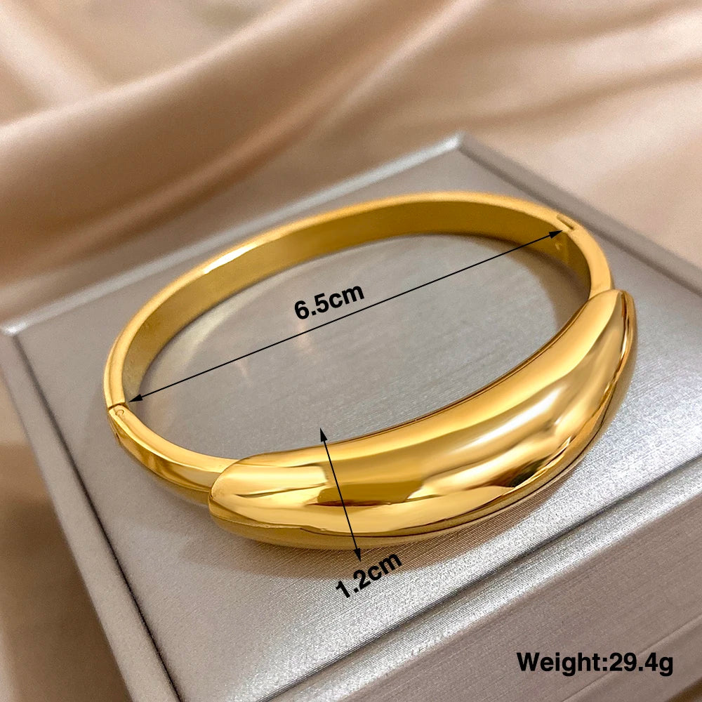 Greatera Fashion Smooth Curved Stainless Steel Cuff Bracelet Bangles for Women Gold Plated Chunky Waterproof Pulseras Jewelry