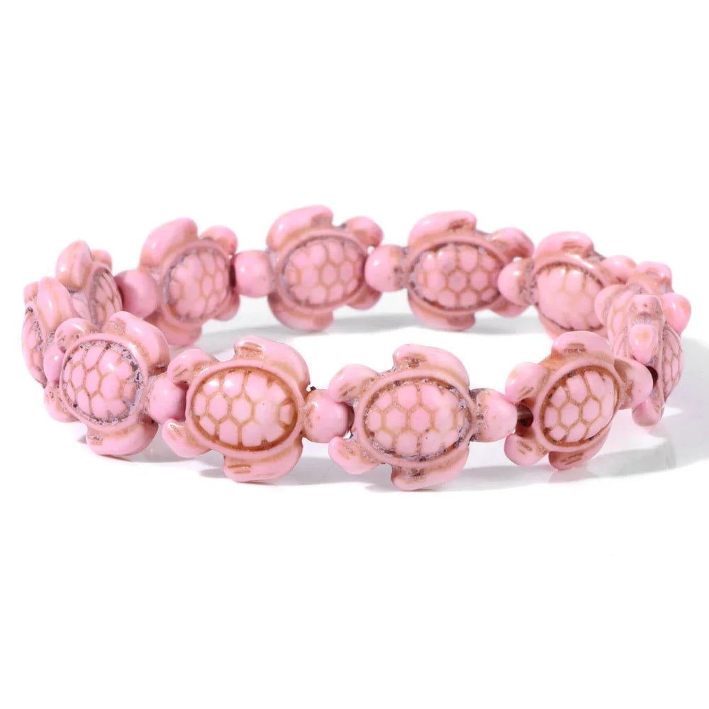 Colorful Skull Bracelet Sea Turtles Beaded Bracelets For Women Men Pink Red Blue White Howlite Stone Elastic Friendship Bangles