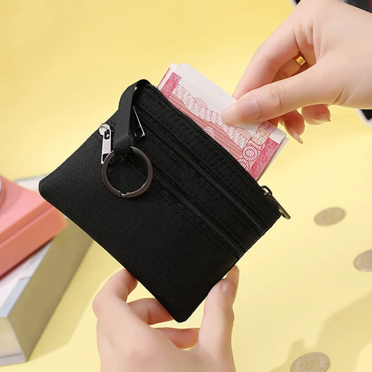 Mini Solid Coin Purse Canvas Hanging Bag Wallet 3 Zippers Coin Pouch Bag Women Girls Card Holder Short Wallet Fashion Potable