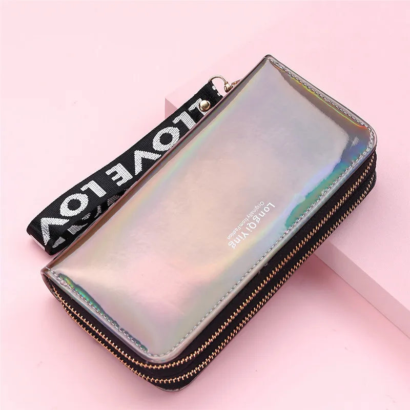 Double Zipper Women's Long Wallet Female Laser Soft PU Leather Coin Clutch Bag Large Capacity Business Card Holder New Arrival