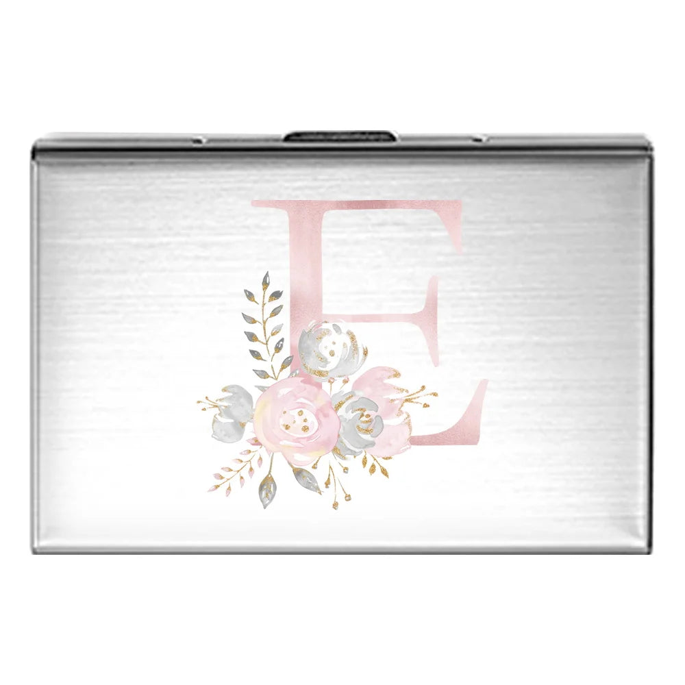 Tejesa Metal Business Card Holder - Slim Pocket Business Card Case for Unisex /Stainless Steel IC Cards /Pink Flower Print Series
