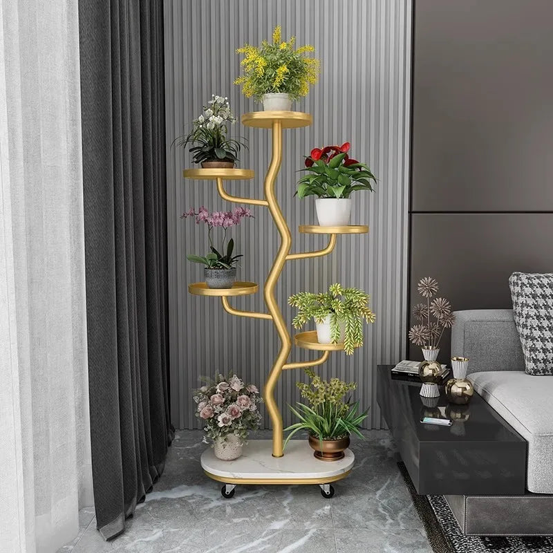 Wrought iron flower stand Plant stand Indoor living room Balcony Flower pot Green Luo stand Movable multi-layer metal flower