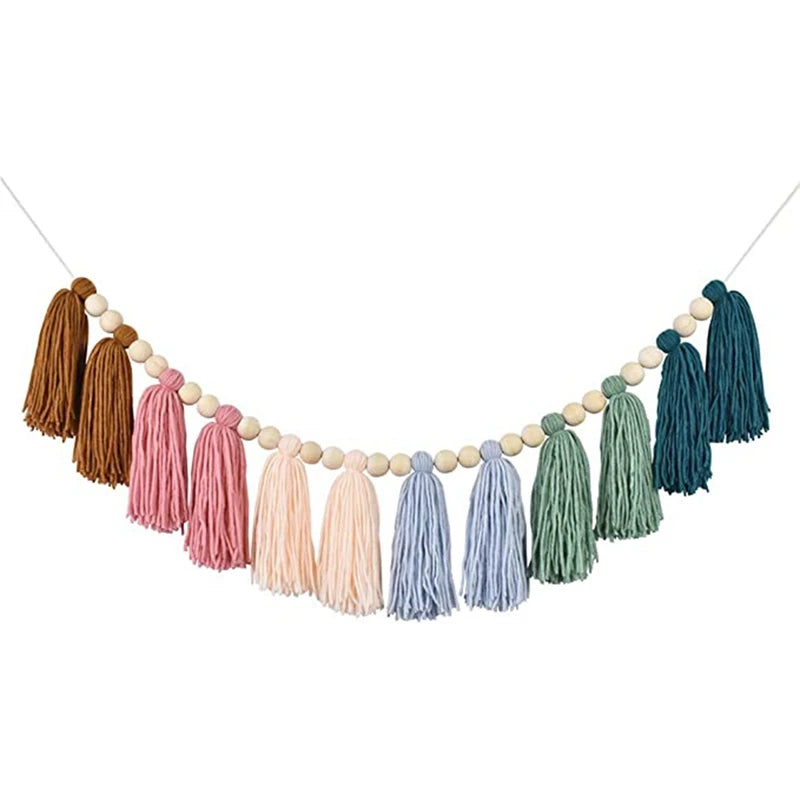 Promotion! Boho Tassel Garland With Wood Bead Earth Toned Rainbow Garland For Classroom Nursery Party Kids Bedroom Room Dorm