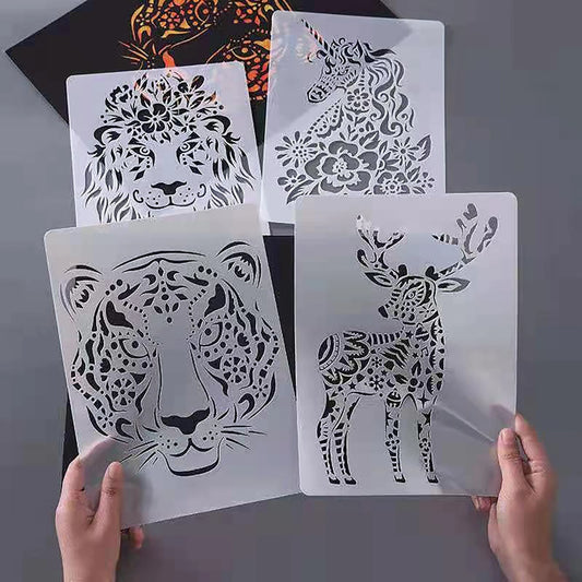 5pcs11*8in Hollow Painting Template, Creative Animal Airbrush Printing Plate, Scratch Painting Template