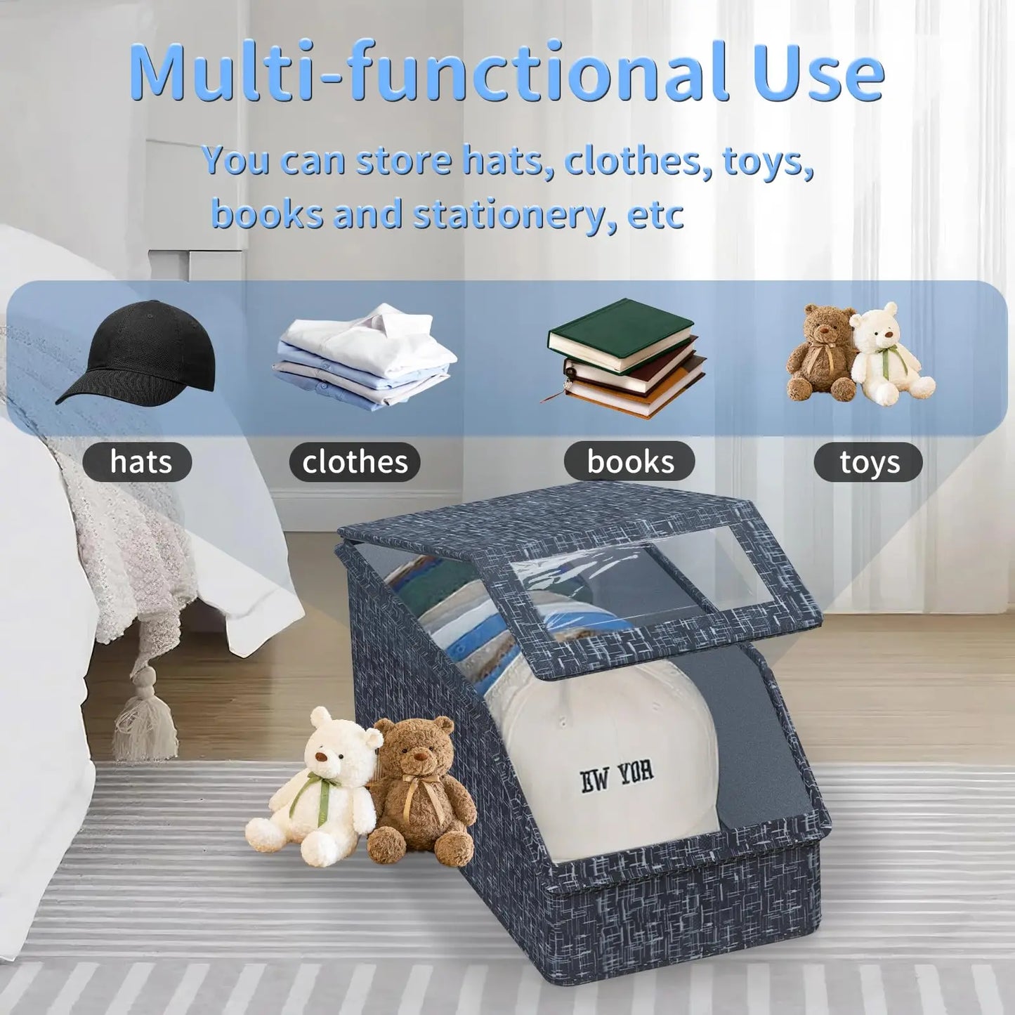 1PCS Stackable Baseball Cap Storage Box Large Capacity Hat Organizer Box with Zipper Dustproof Non-woven Wardrobe Organizers