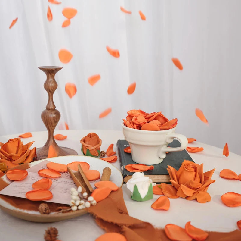 100pcs/bag Orange Silk Satin Rose Petals Artfical Flowers Wedding Decor Throwing Petals Marriage Accessories