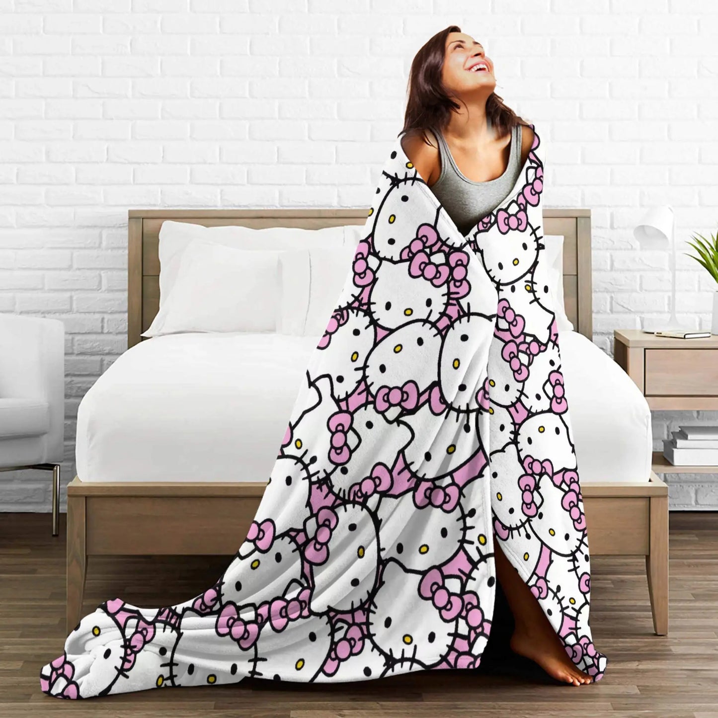 Tejesa Pink Cute Flannel Print  Super Soft Throw Blankets for Bedding Couch Bedding Throws