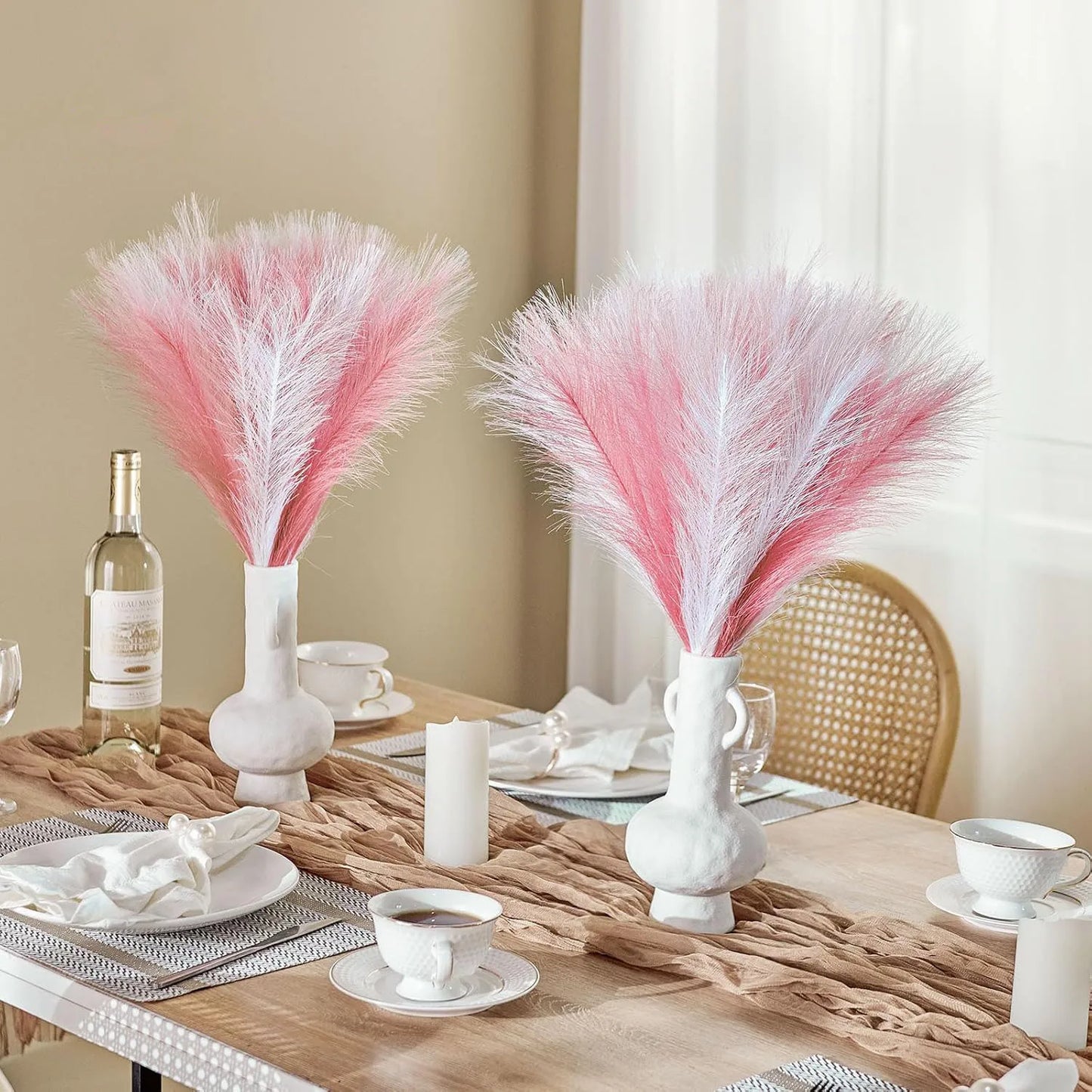 Tejesa Faux Pampas Grass Artificial Pampas Grass Fluffy 6 Stem Pompous Grass Flower Arrangement For Boho Home Wedding Decoration