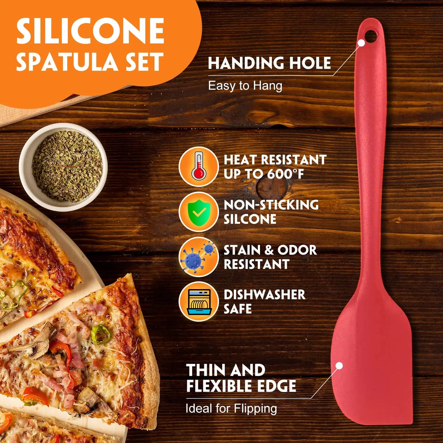 Tejesa 6Pcs Silicone Kitchen Utensils Set Spatula Set Non-Stick Cream Spatula Scraper Spoon Oil Brush Heat Resistant Cooking Tool Set