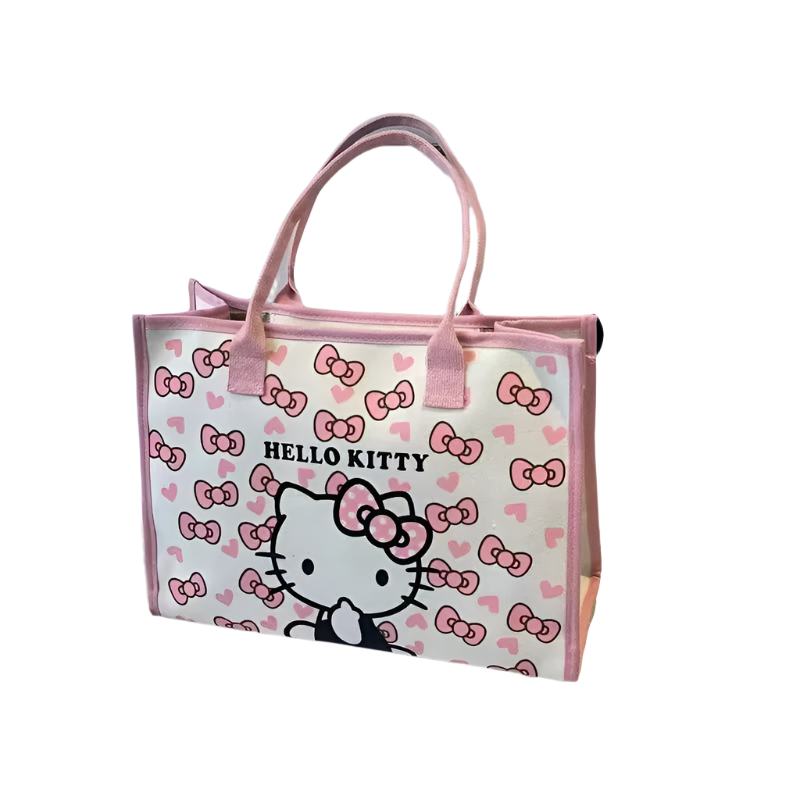 Hemasa Hello Kitty Canvas Bag  Tote Bag Shoulder Storage makeup  Pouch Anime Handbag Travel Shopping Bag Kid Schoolbag Girl Gift