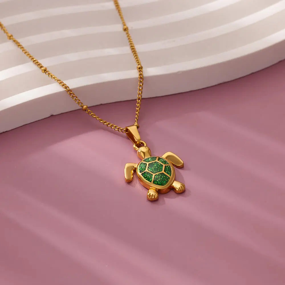 Hemasa Drop Oil Turtle Pendant Stainless Steel Necklaces for Women