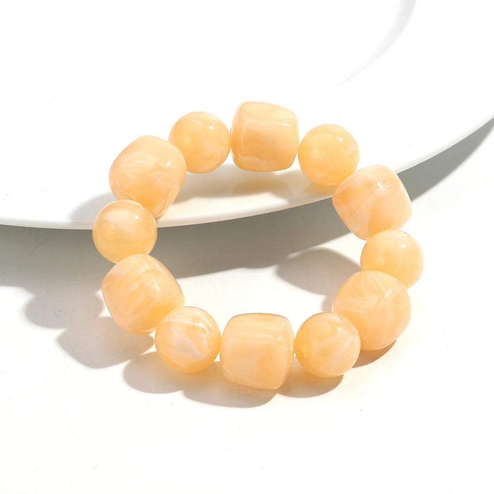 Bohemian Acrylic Geometric Square Round Beads Elastic Bracelets for Women Trendy Resin Beaded Stackable Bracelet Bangle Jewelry