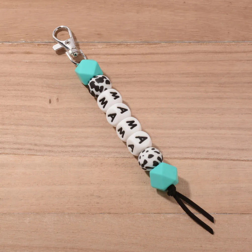 Hemasa  New Silicone Beads Letter MAMA Wristband Keychain