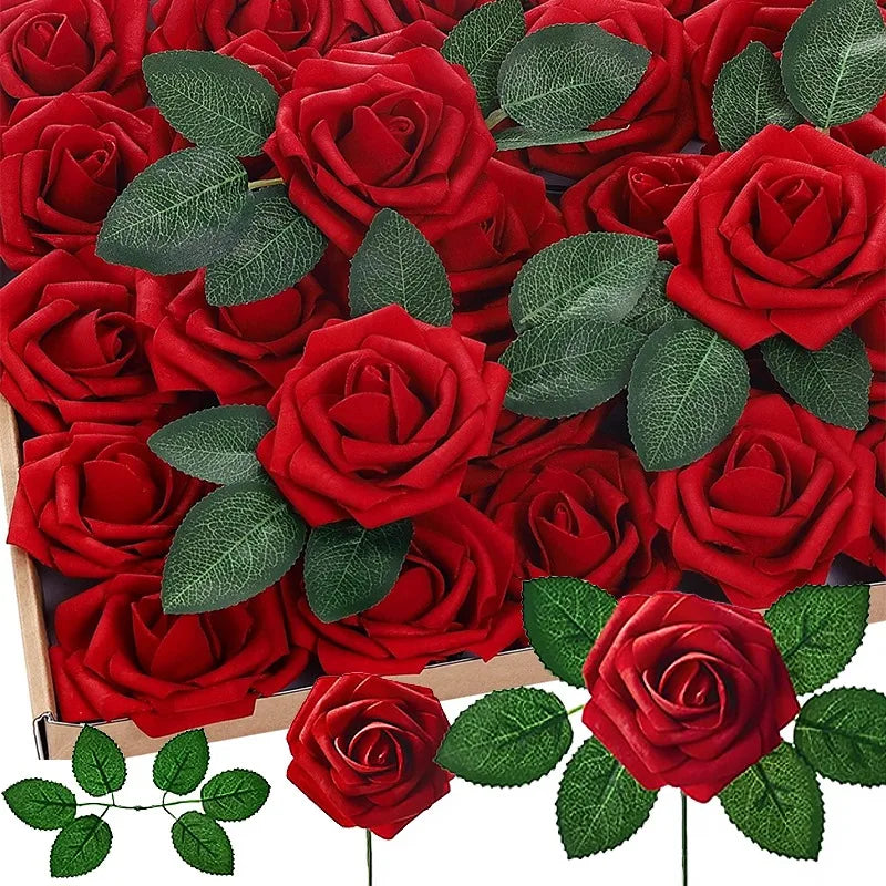 5-60pcs Artificial PE Foam Rose Flower Heads Bride Bouquet Flower for Home Wedding Party Table Decoration DIY Scrapbook Supplies