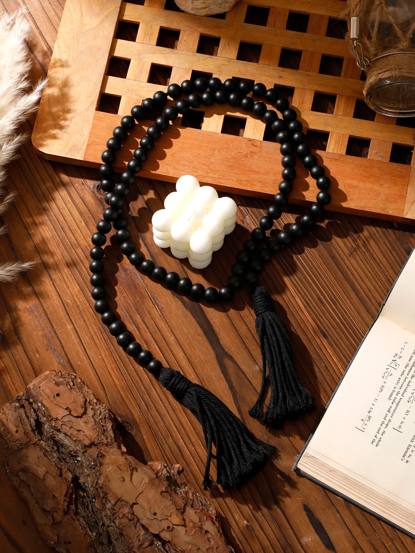 Black Wooden Beads Macrame Rope Wall Hanging Decoration Rustic Room Decor Boho Home Decoration Room Decors Aesthetic Gift