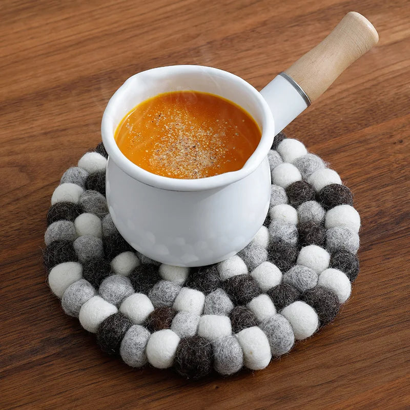 Hemasa Wool Felt Coaster 20cm Round Handmade Placemats(set of 2)