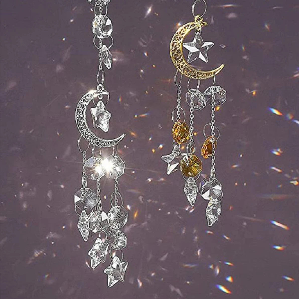 2024 New Home Decor Moon Star Crystal Sun Catcher Garden Light Collection Ornaments Hanging Prism Pendant Decoration Craft