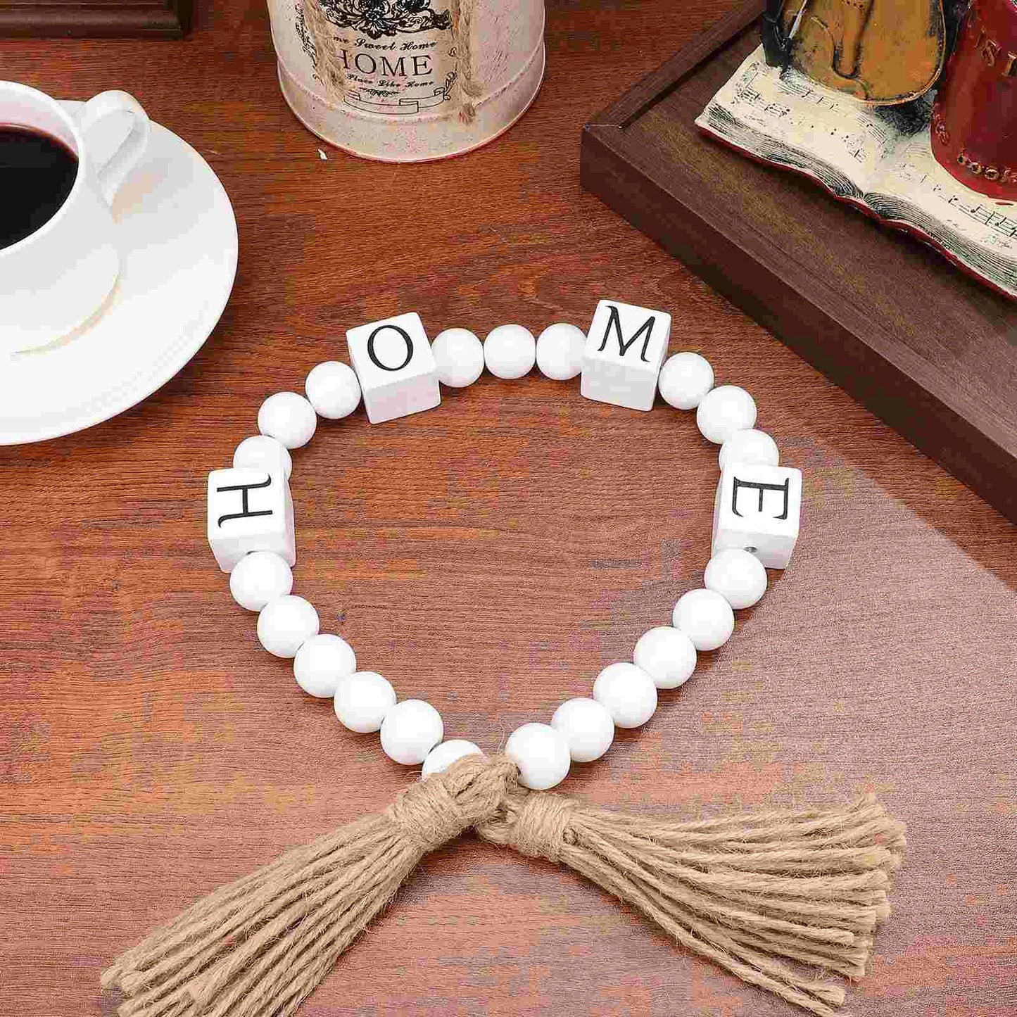 Twine Tassel Beads Wall Hanging Decor Fall Home Ornaments Birthday Decoration for Boy Wood Garland Bohemian Beaded Boho