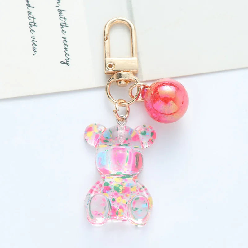 Cute Colorful Acrylic Bear Crystal Bead Keychain for Women Girls Fashion Sweet Key Chain Bag Car Key Pendant Jewelry Couple Gift