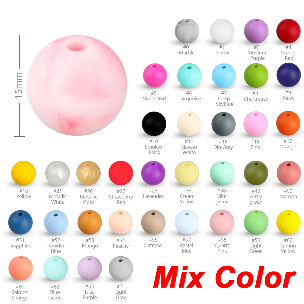 20pcs 15mm Baby Round Silicone Beads Food Grade DIY Teethers Toys Nipple Holder Pacifier Chain BPA Free Silicone Teething Beads