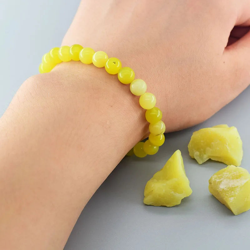 Natural Lemon Jade Bracelets Natural Yellow Stone Beads Bracelet for Men Women Geniune Ice Lemon Gem Elastic Jewelry Lover Gift